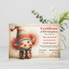 Invitación Official North Pole Elf Adoption Certificate 