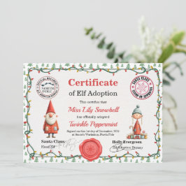 Invitación Official North Pole Elf Adoption Certificate 
