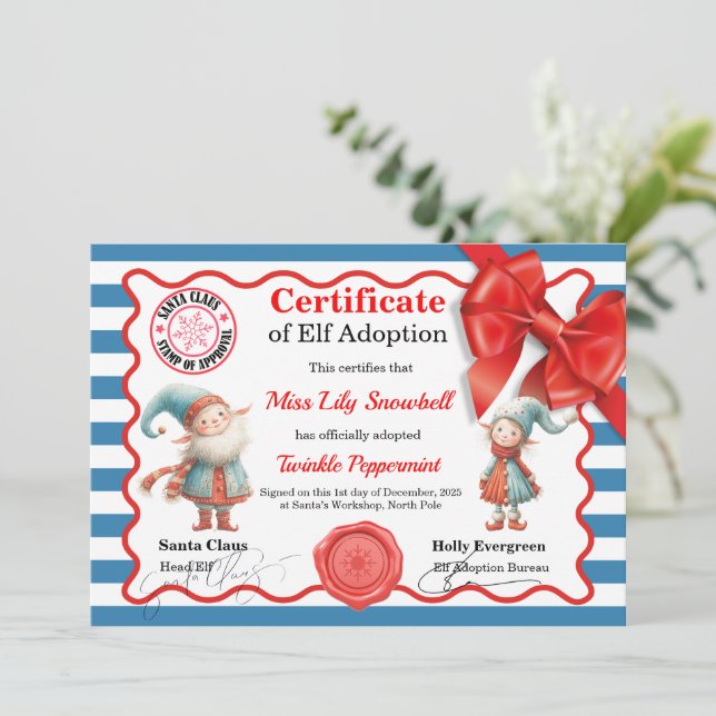 Invitación Official North Pole Elf Adoption Certificate  (Anverso de pie)