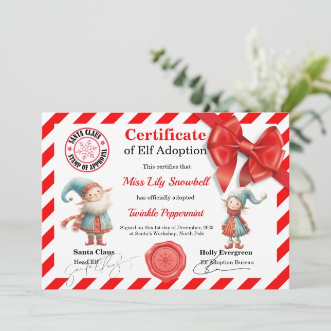 Invitación Official North Pole Elf Adoption Certificate  (Anverso de pie)