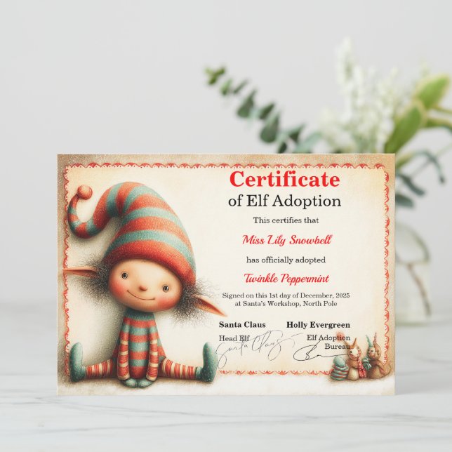 Invitación Official North Pole Elf Adoption Certificate  (Anverso de pie)