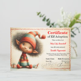 Invitación Official North Pole Elf Adoption Certificate 