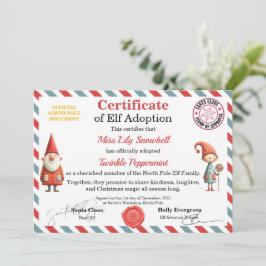 Invitación Official North Pole Elf Adoption Certificate 
