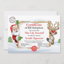 Invitación Official North Pole Elf Adoption Certificate 