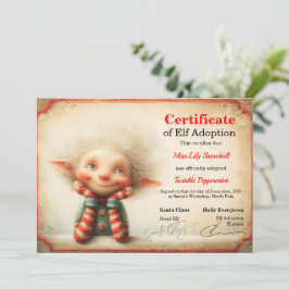 Invitación Official North Pole Elf Adoption Certificate 