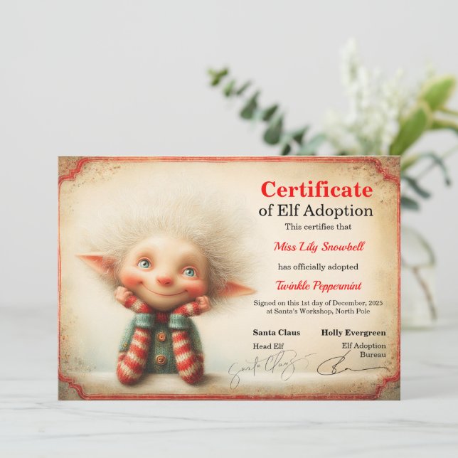 Invitación Official North Pole Elf Adoption Certificate  (Anverso de pie)