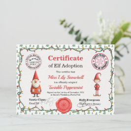 Invitación Official North Pole Elf Adoption Certificate 