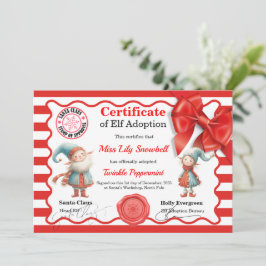 Invitación Official North Pole Elf Adoption Certificate 