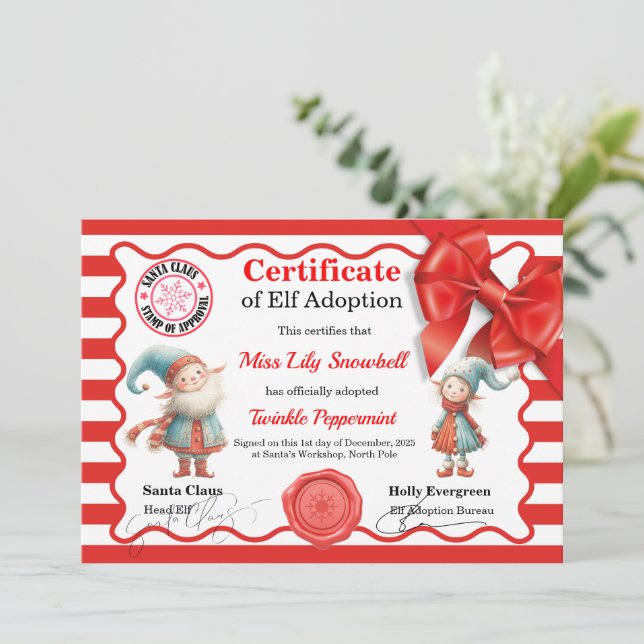 Invitación Official North Pole Elf Adoption Certificate  (Anverso de pie)