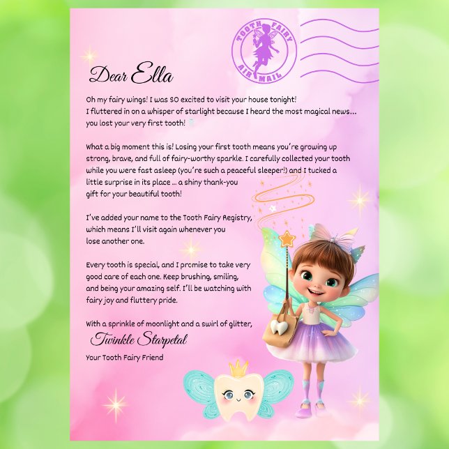 Invitación Official Tooth Fairy Magical Letter Printable  (Tooth Fairy First Visit Letter – Printable Personalized PDF from Twinkle Starpetal

)