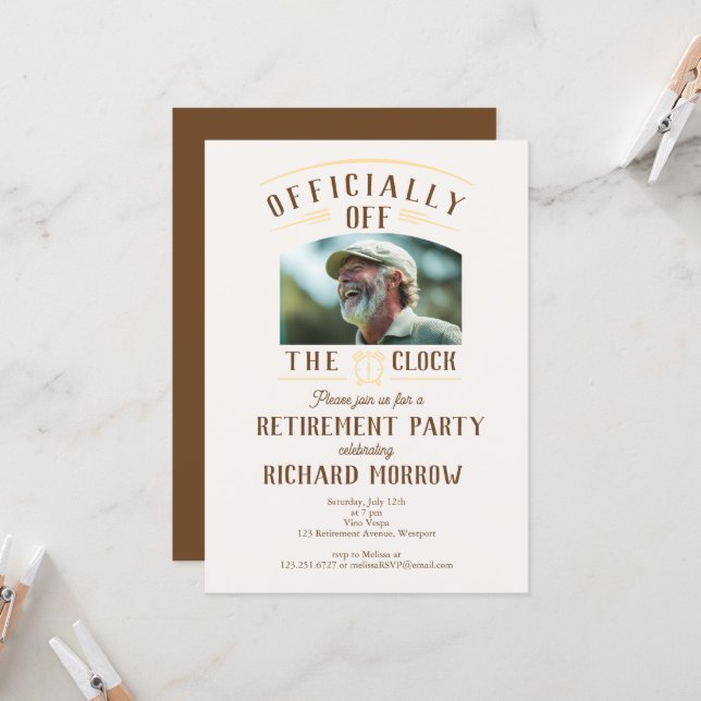 Invitación “Officially Off the Clock” Photo Retirement Party (Anverso/Reverso In Situ)