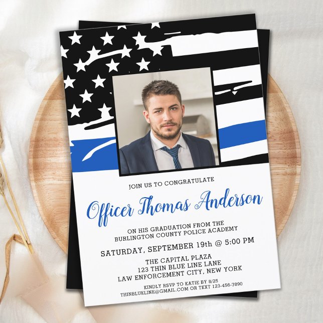 Invitación Oficial de graduación de policía Foto Línea Azul d (Subido por el creador)
