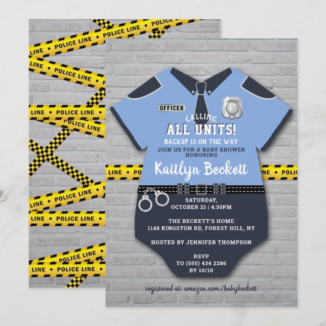 Invitación Oficial de policía Baby Shower (Anverso / Reverso)
