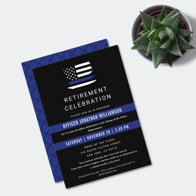 Invitación Oficial de policía Fiesta de Jubilación Línea Azul (Subido por el creador)