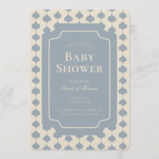 Invitación Ogee Raya Geométrico Neutro Beige Azul (Anverso)