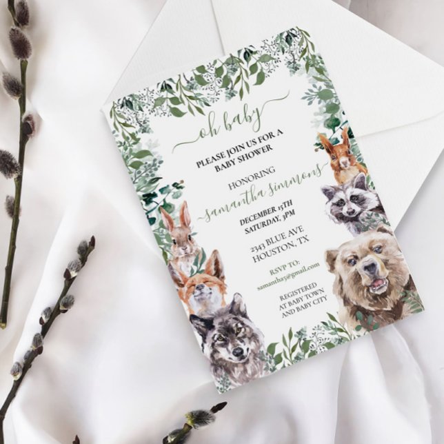 Invitación Oh Animales del bosque forestal de Baby Shower Woo (Subido por el creador)