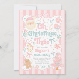 Invitación Oh árbol de Navidad lazo Coquette 3er cumpleaños