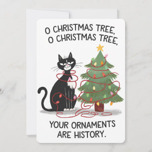 Invitación Oh árbol de Navidad tus adornos son historia gato