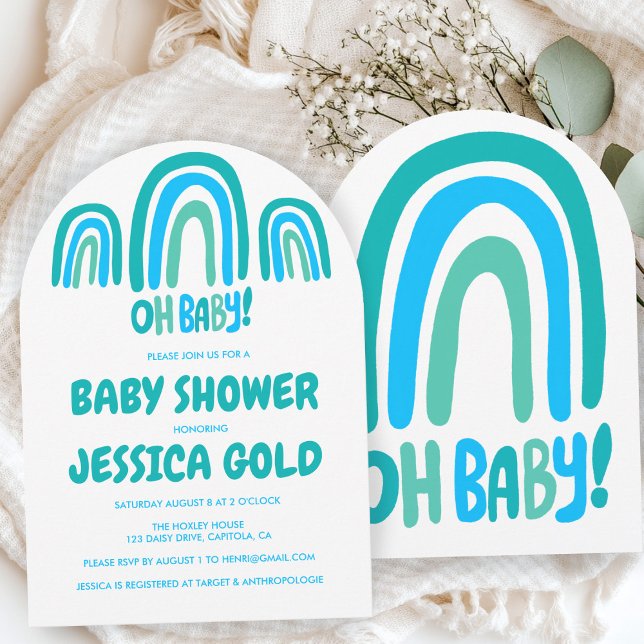 Invitación OH Arco de PERSONALIZADO arcoiris azul dulce BABY  (OH BABY SHOWER Sweet Blue Rainbow CUSTOM Arch Invitation
)