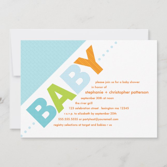 Invitación Oh azul bebé| Naranja Baby Shower moderno (Anverso)