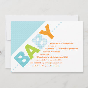 Invitación Oh azul bebé  Naranja Baby Shower moderno