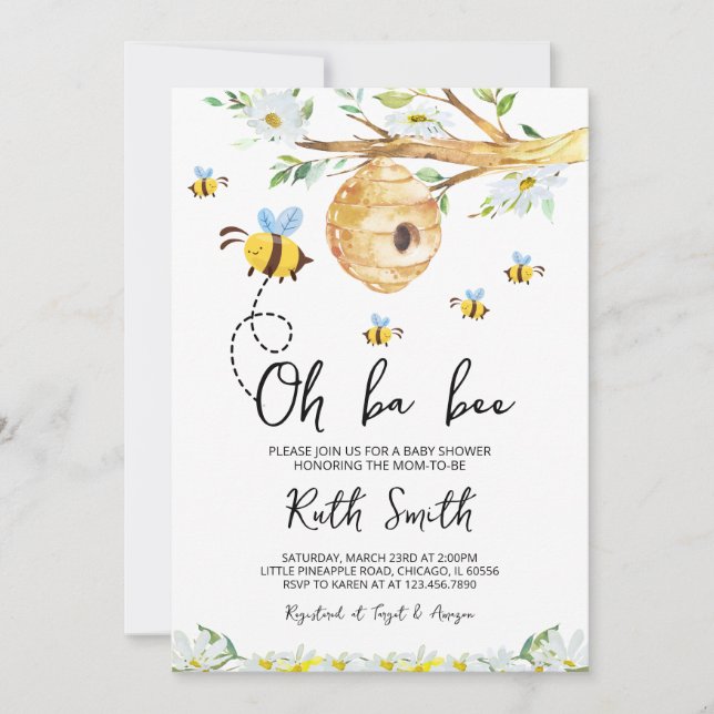 Invitación Oh BaBee Baby Shower (Anverso)