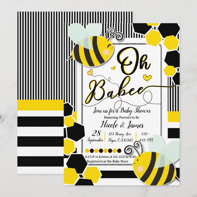 Invitación Oh BaBEE Bee Baby Shower Bebé Blanco (Anverso / Reverso)