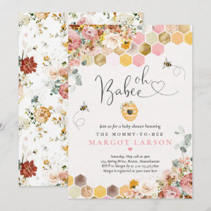 Invitación Oh Babee Bee Boho Wildflower Baby Shower
