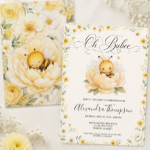 Oh Babee Bee Floral Amarillo Aquarela Baby Shower