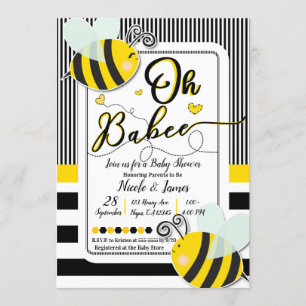 Invitación Oh BaBEE Bee Modern Chic Rayas Fiesta de Bebé
