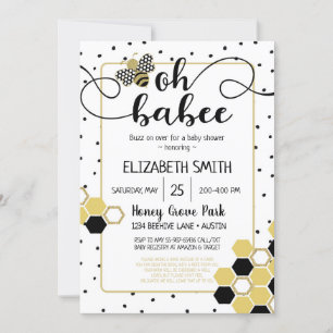 Invitación Oh Babee Bumblebee Gold Purpurina Black Baby Showe