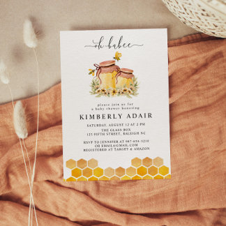Invitación Oh Babee Color Amarillo Bumble Bee Floral
