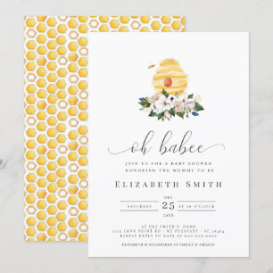 Invitación Oh Babee Watercolor Bee Yellow Floral Baby Shower