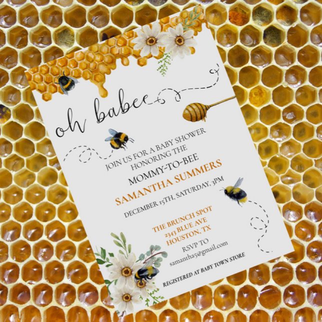 Invitación Oh Babee Watercolor Honeycomb Bee Shower (Subido por el creador)