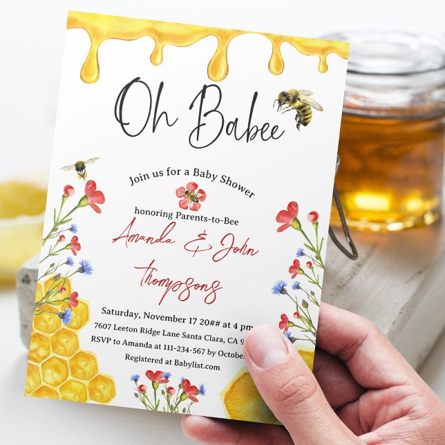 Invitación Oh Babee Yellow Bee Themed Floral Baby Shower (Subido por el creador)