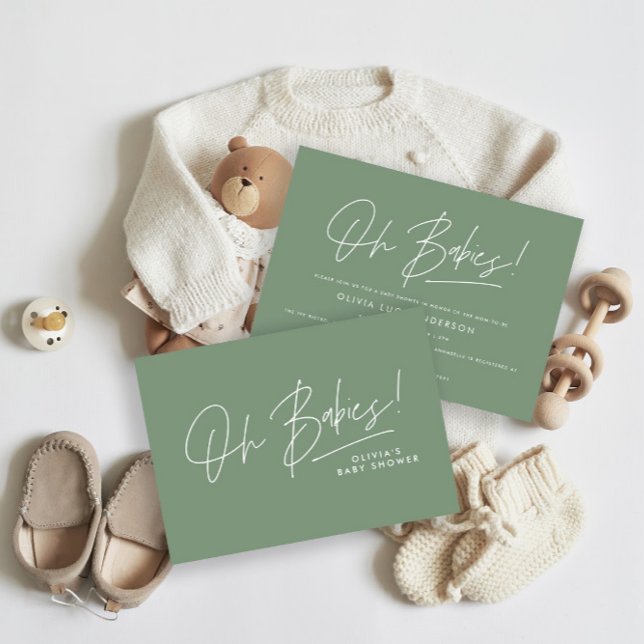Invitación Oh Babies guión de ducha sage moderno verde (Subido por el creador)