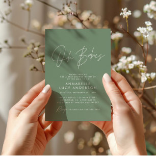 Invitación Oh Babies guión de ducha sage moderno verde