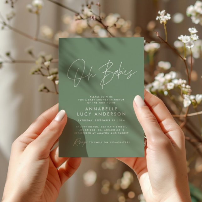 Invitación Oh Babies guión de ducha sage moderno verde (Subido por el creador)