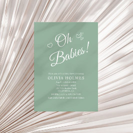 Invitación Oh Babies Sage Green Twin Baby Shower Invitation