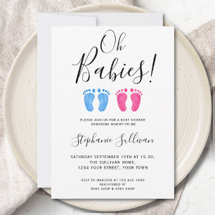 Invitación Oh Babies Twins Boy Y Chica Baby Shower