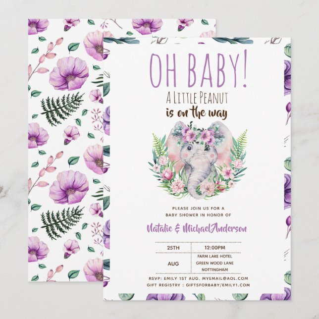 Invitación Oh Baby A Little Peanut Boho Elephant Baby Shower (Anverso / Reverso)