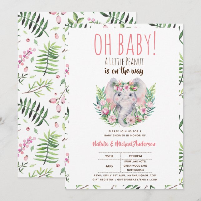 Invitación Oh Baby A Little Peanut Boho Elephant Baby Shower (Anverso / Reverso)