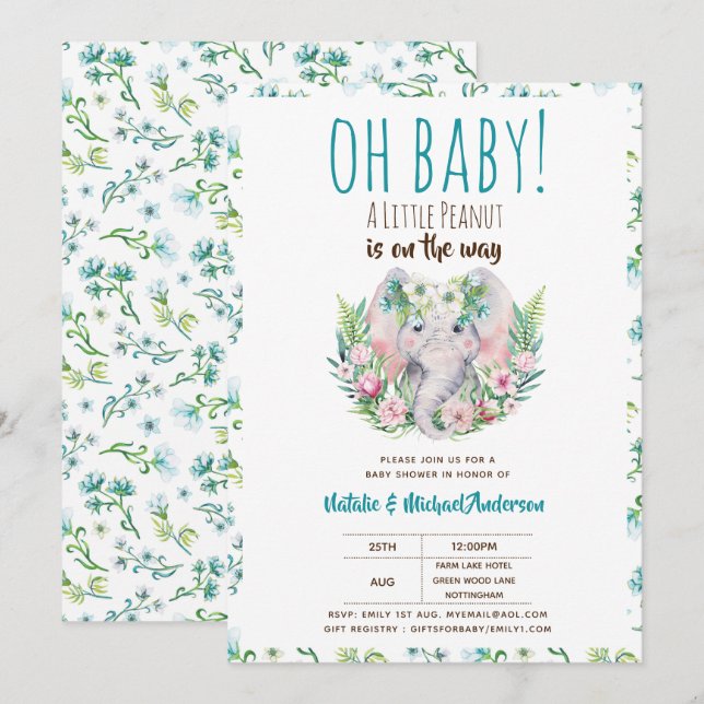Invitación Oh Baby A Little Peanut Boho Elephant Baby Shower (Anverso / Reverso)