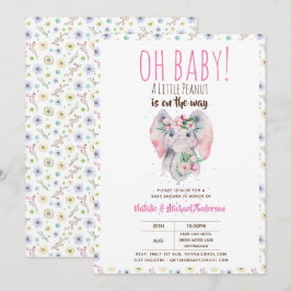 Invitación Oh Baby A Little Peanut Boho Elephant Boho Flores