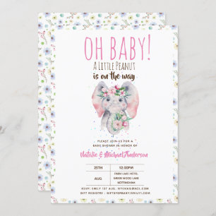 Invitación Oh Baby A Little Peanut Boho Elephant Boho Flores