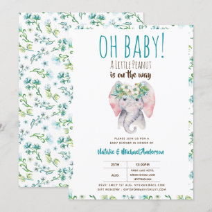 Invitación Oh Baby A Little Peanut Elephant Baby Shower Boho