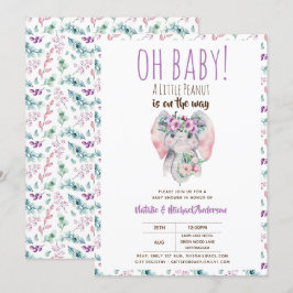 Invitación Oh Baby A Little Peanut Elephant Boho Floral Moda