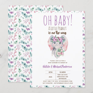 Invitación Oh Baby A Little Peanut Elephant Boho Floral Moda