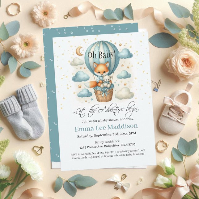 Invitación Oh Baby Adventure empieza Fox en globo de aire cal (Subido por el creador)