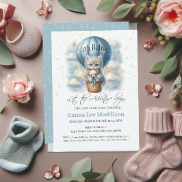 Invitación Oh Baby Adventure Kitten en globo de aire caliente